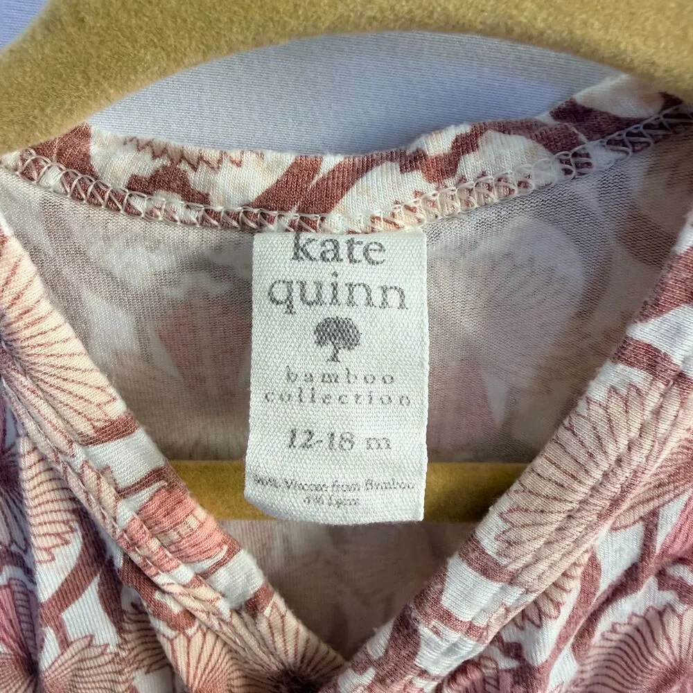 Kate Quinn Organics Baby Kimono Bodysuit Floral Art Deco Sleeveless Size 12-18M